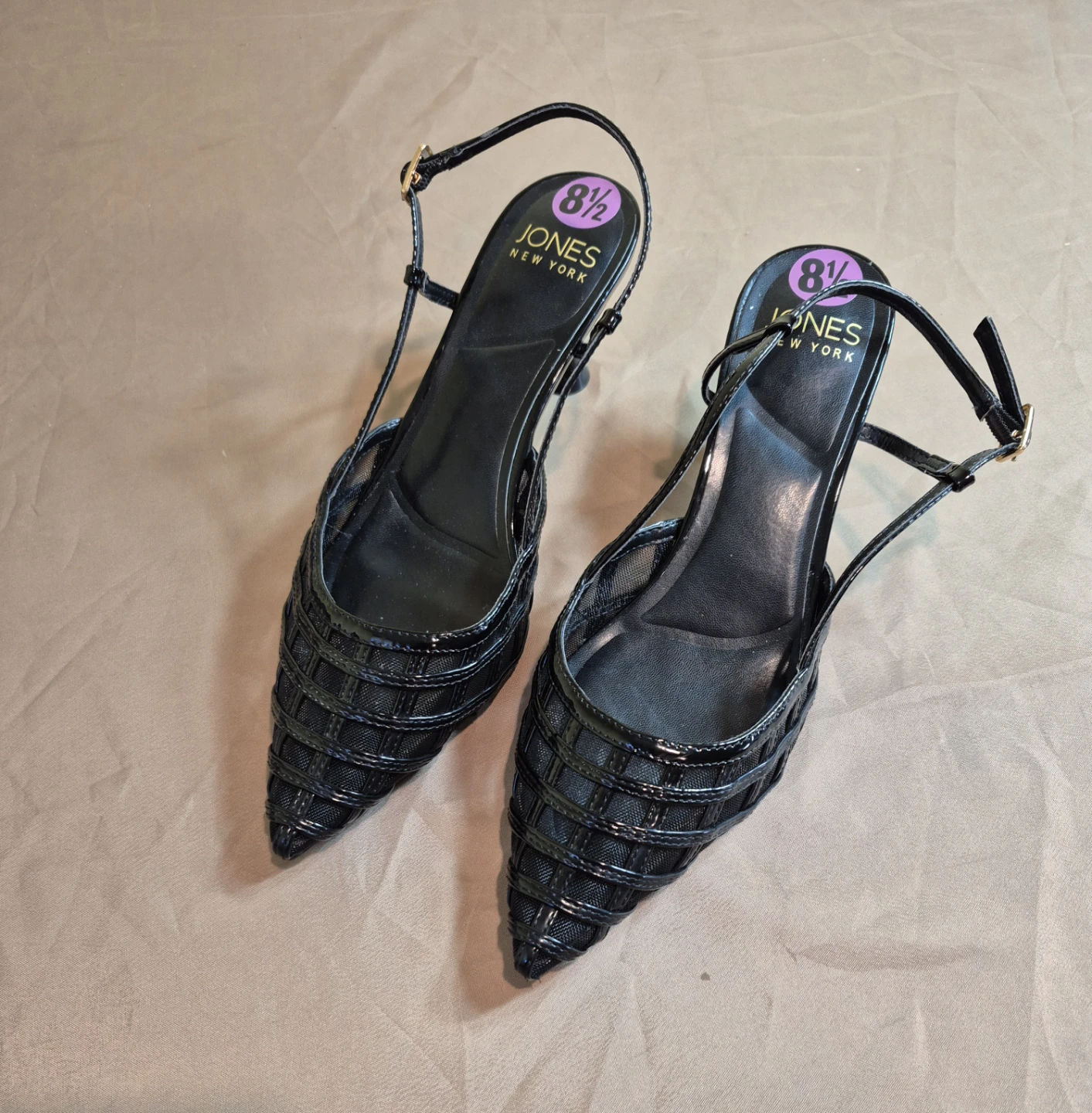 Jones New York Linela Black Mesh Slingback Kitten Heels US8.5 - photo 3