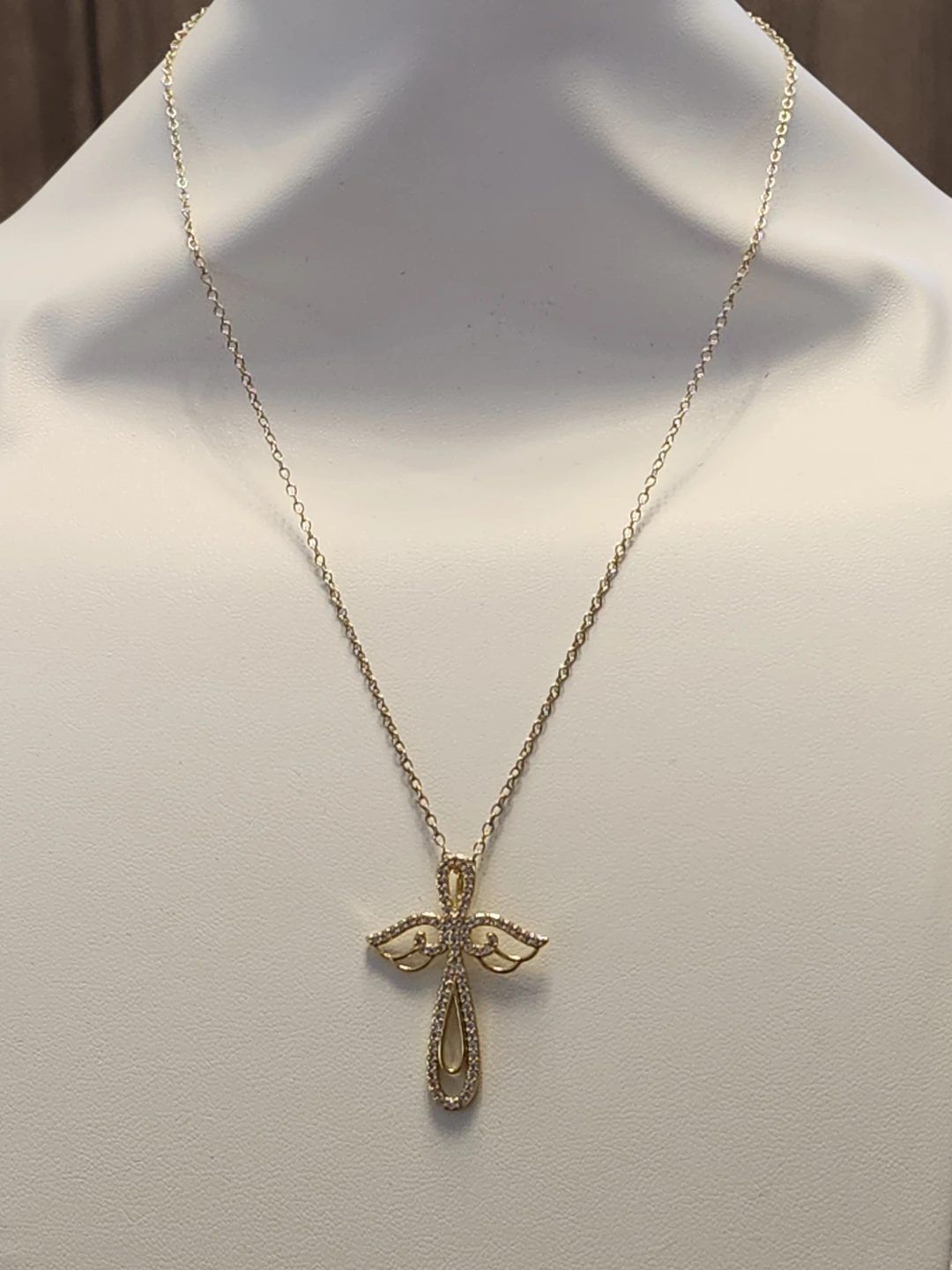 Gold-Toned Angel Cross Necklace with Crystals - photo 4