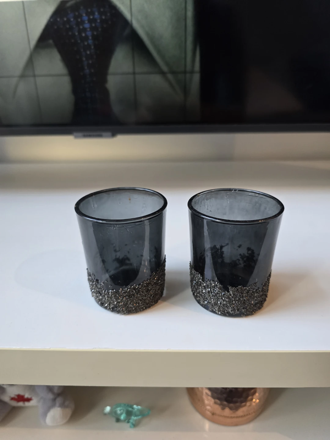 Set of two decorative glass votives