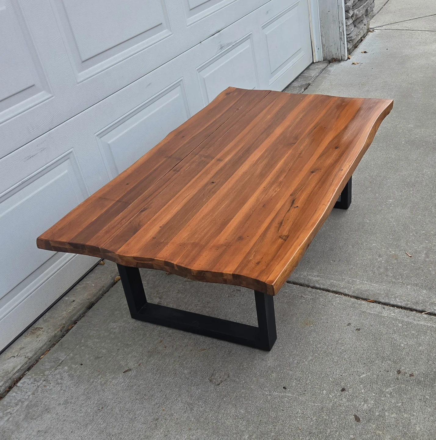 Solid Acacia Wood Live Edge Coffee Table in Pecan w Black U-Legs - photo 2