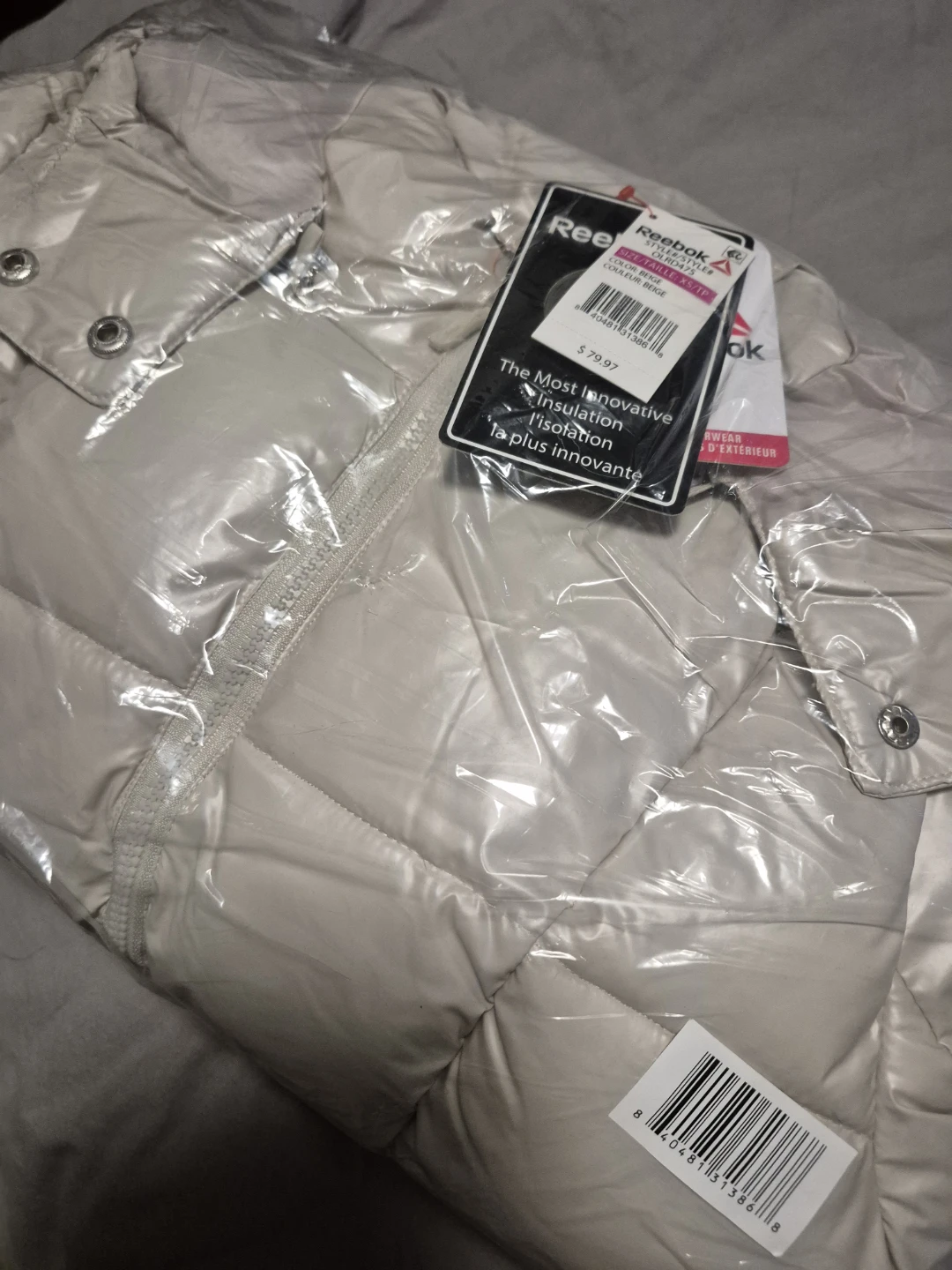 New Women Reebok Refined  Puffer Coat Jacket Beige, Size XS - photo 2