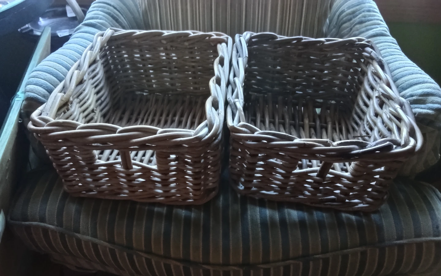 2 IKEA BYHOLMA Gray Woven Rattan Storage Baskets