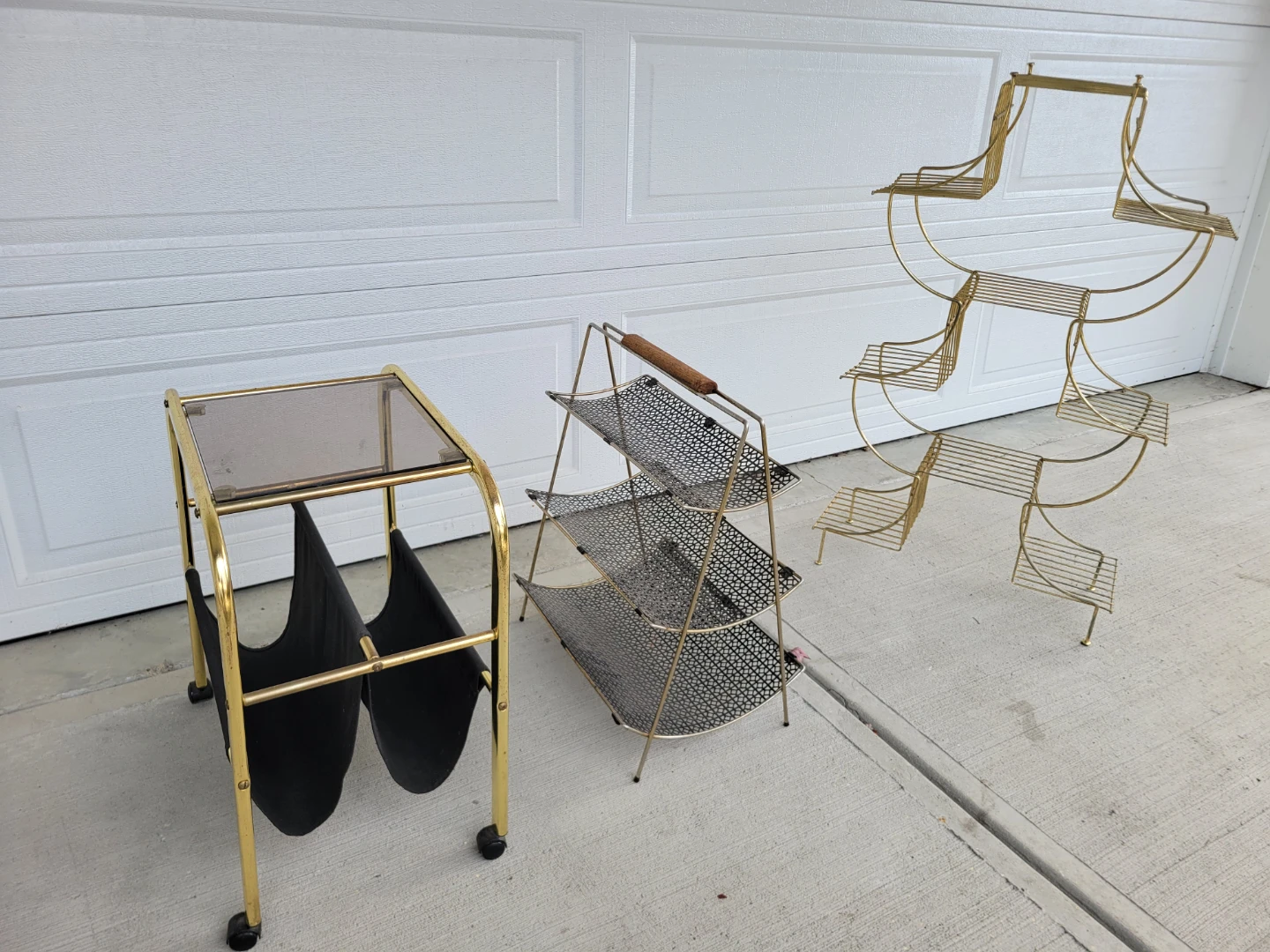 Vintage Mid-Century Brass Set/Plant Stand/Caddy/Magazine Table - photo 2