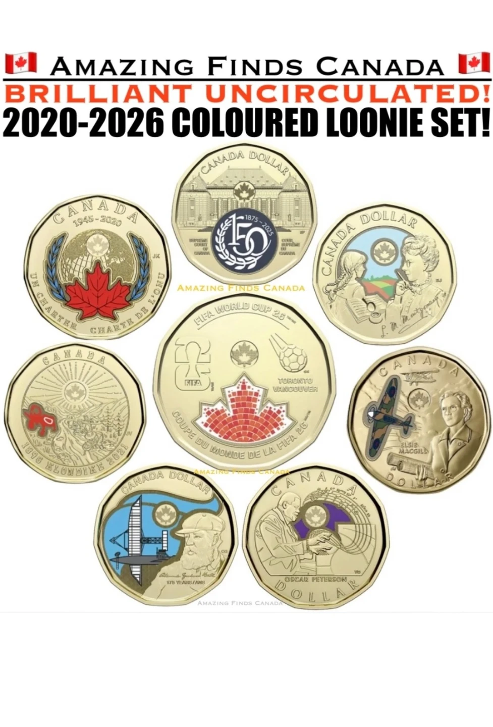 Collection of 8 Commemorative Canadian Dollar Coins
