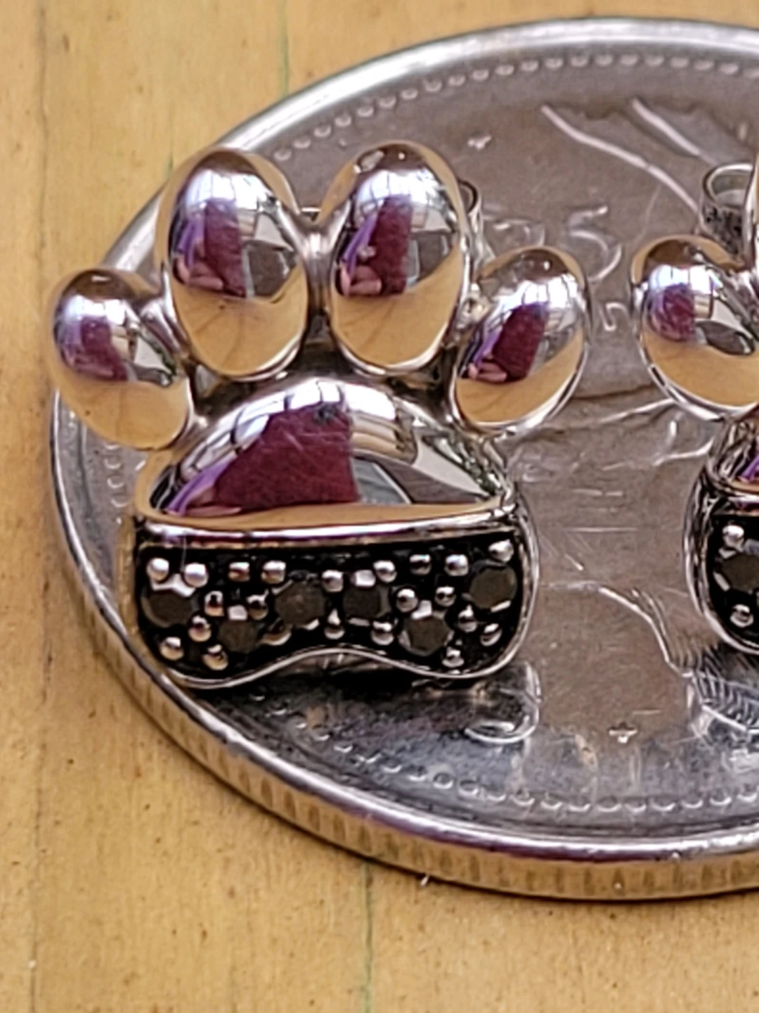 Sterling Silver and Black Diamonds Paw Print Earrings - photo 4