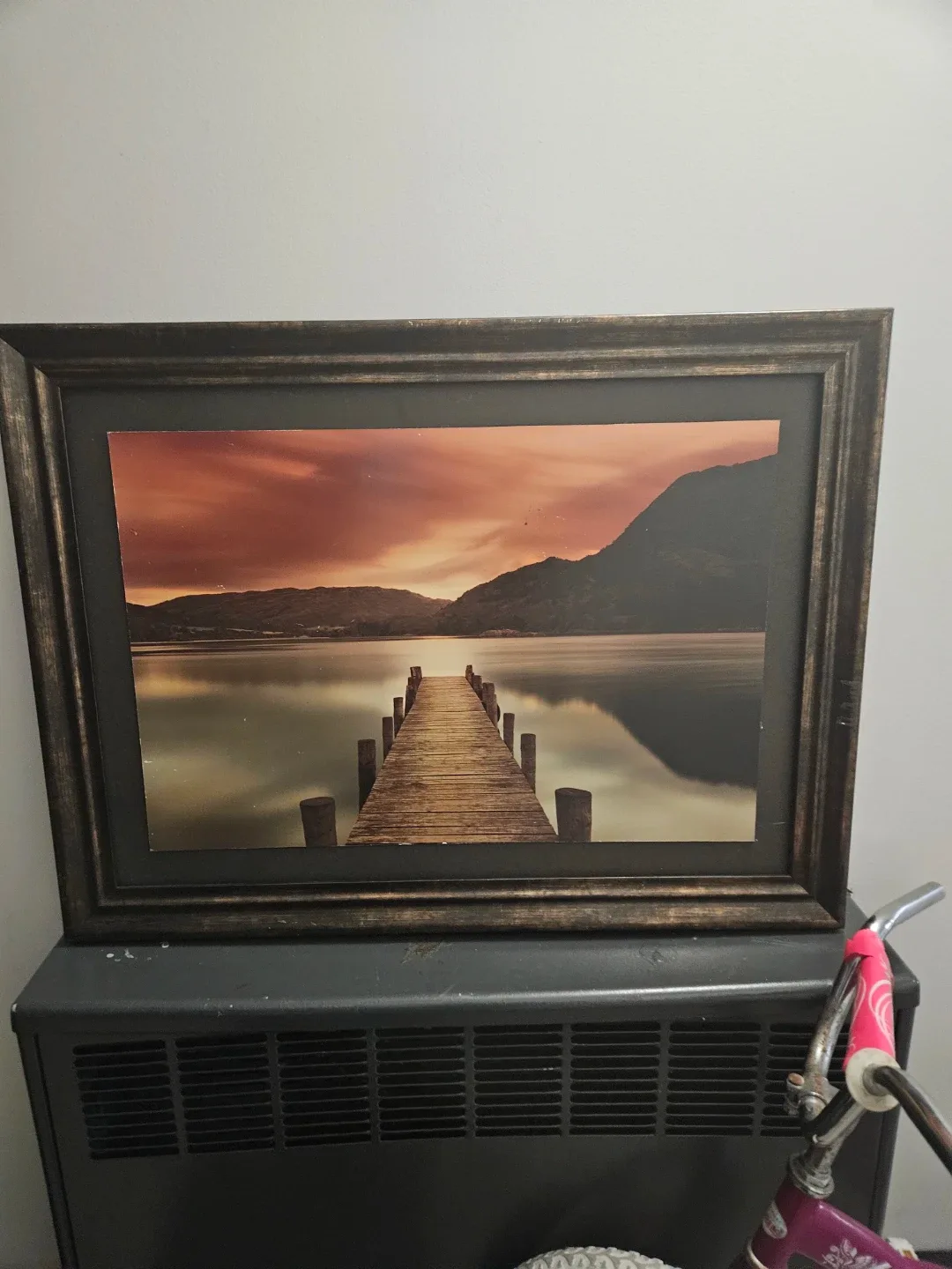 Framed Sunset Dock Landscape Wall Art