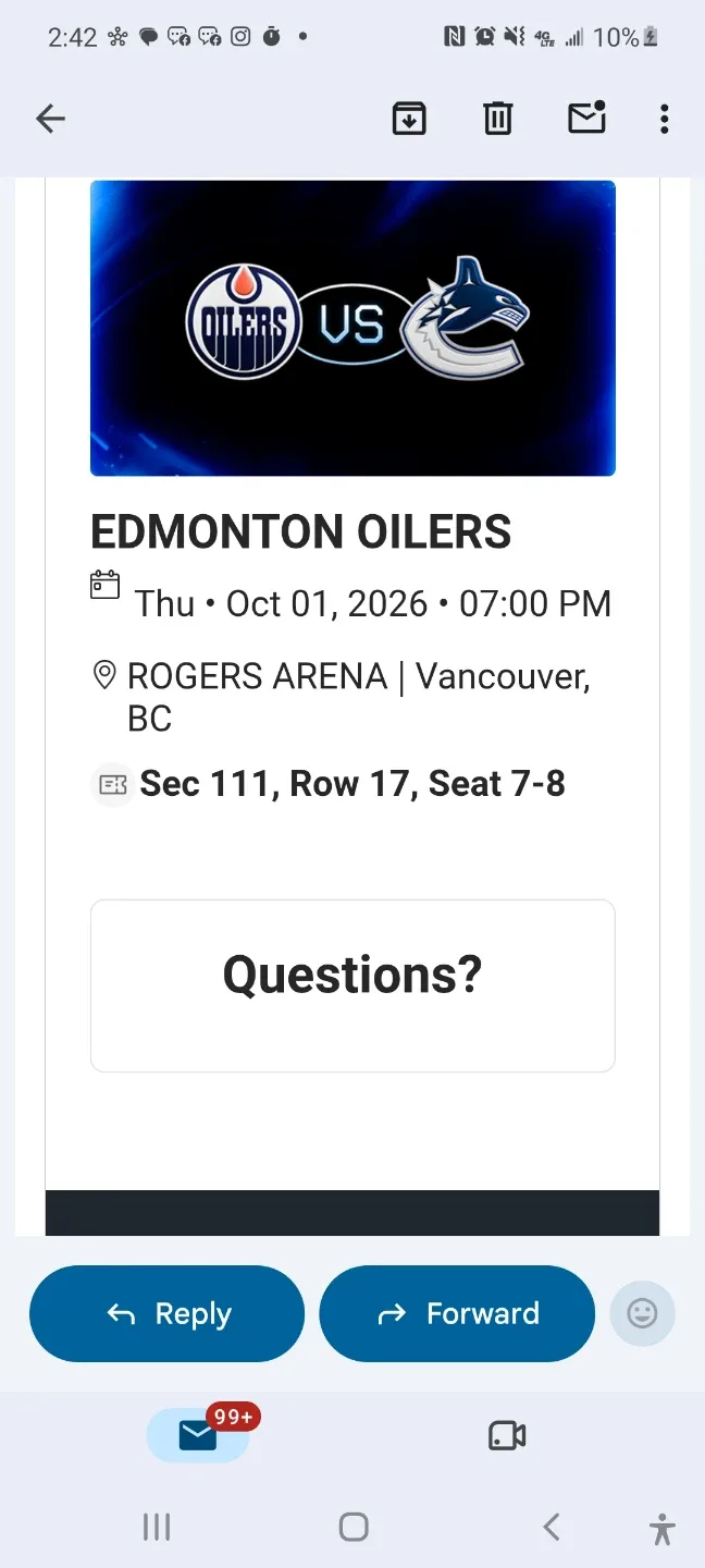 2 tickets for tonight's Canucks vs Oilers