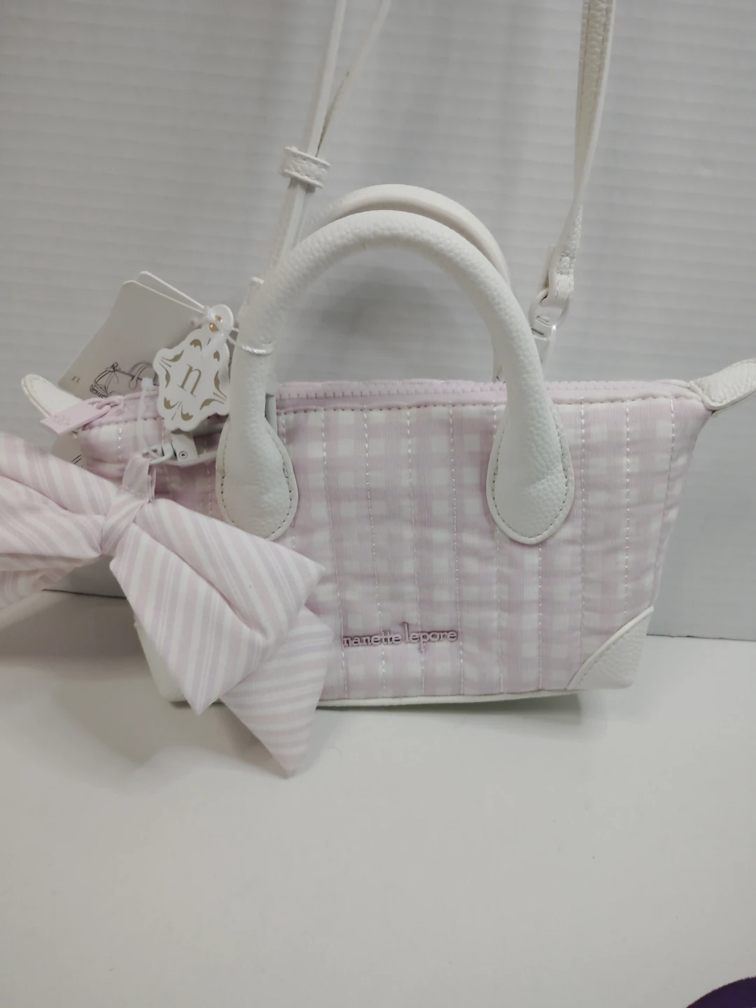 Nanette Lepore Pink Gingham Convertible Satchel