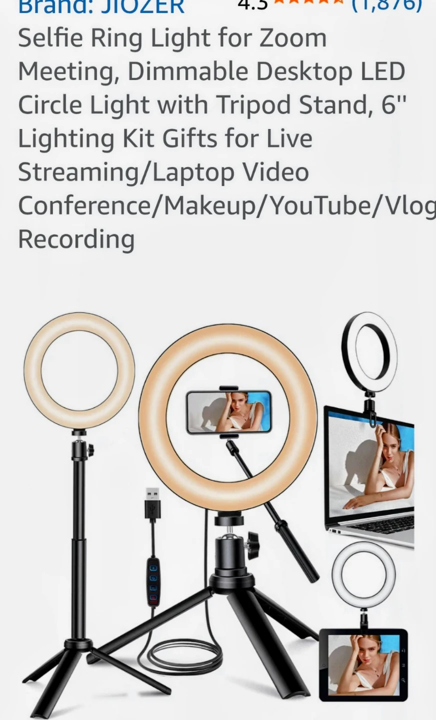 Jiozer 6 inch LED Ring Light with Tripod Stand