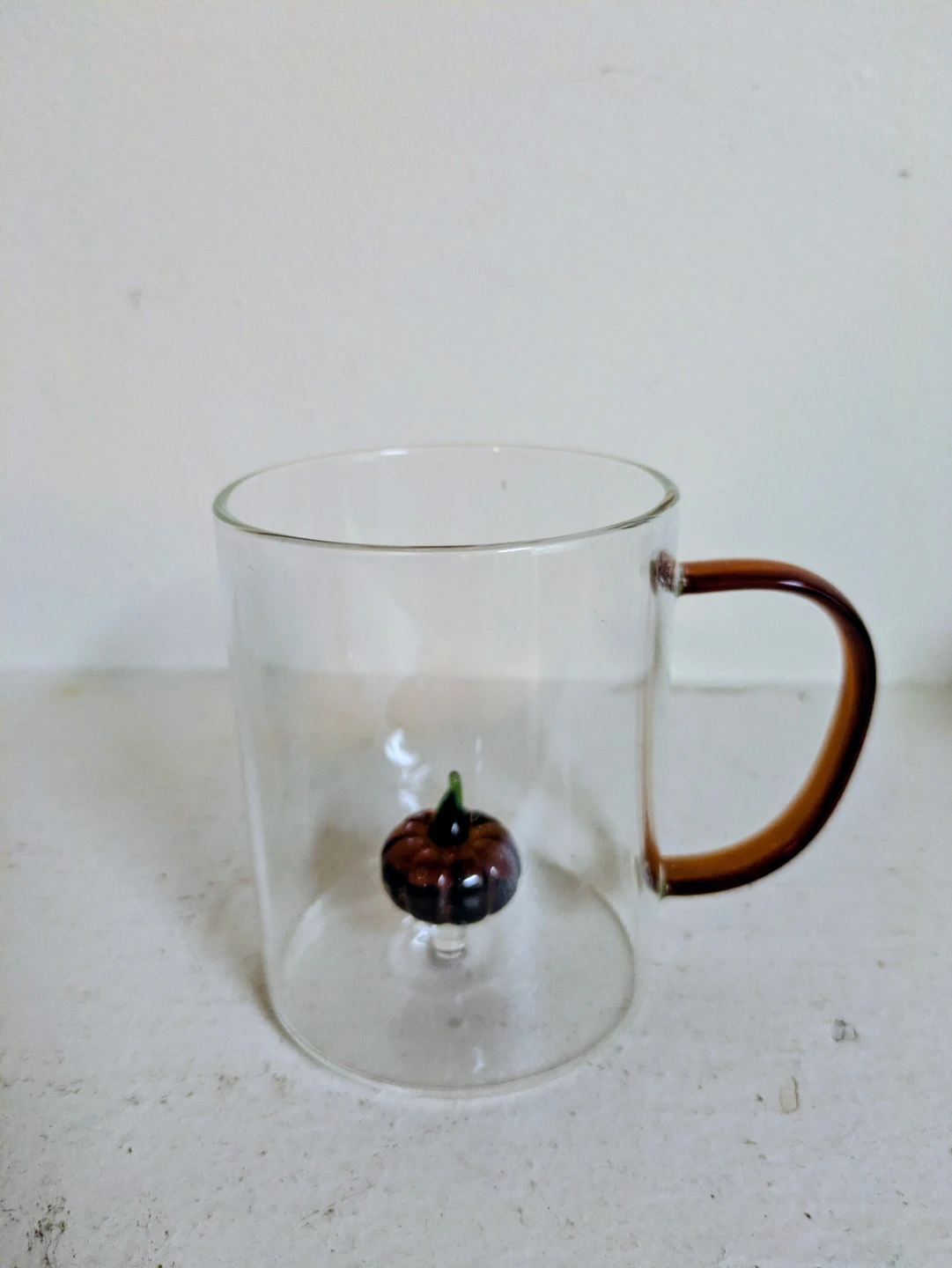 Clear Glass Mug with Pumpkin Accent