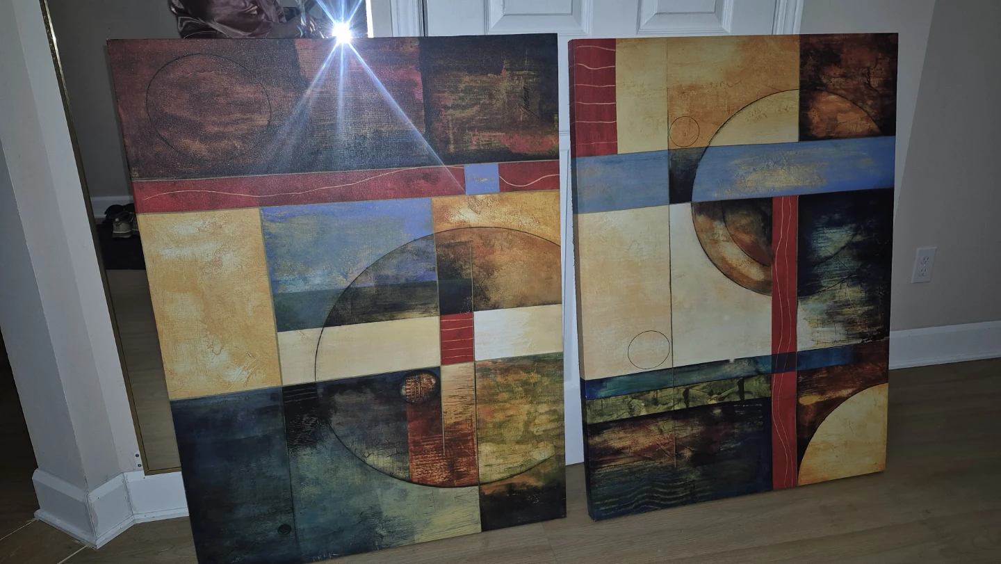 Set of Two Geometric Abstract Canvas Wall Art