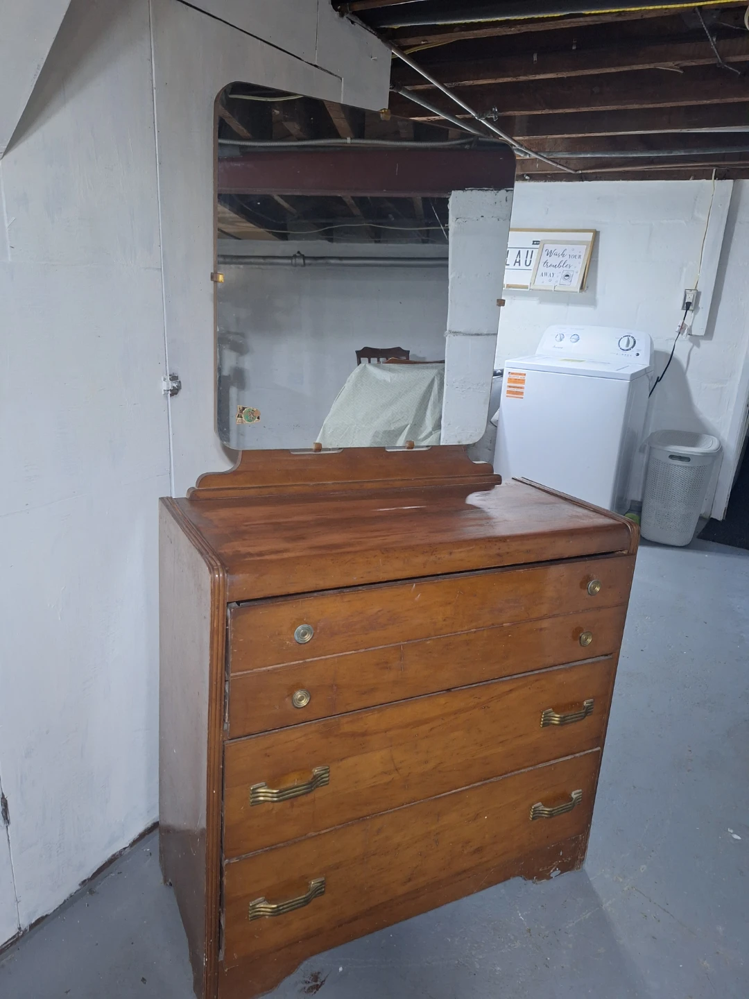Vintage Wooden Dresser with Mirror