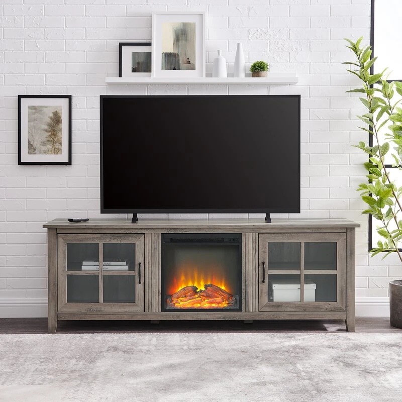 3 Rustic Gray Electric Fireplace TV Stand