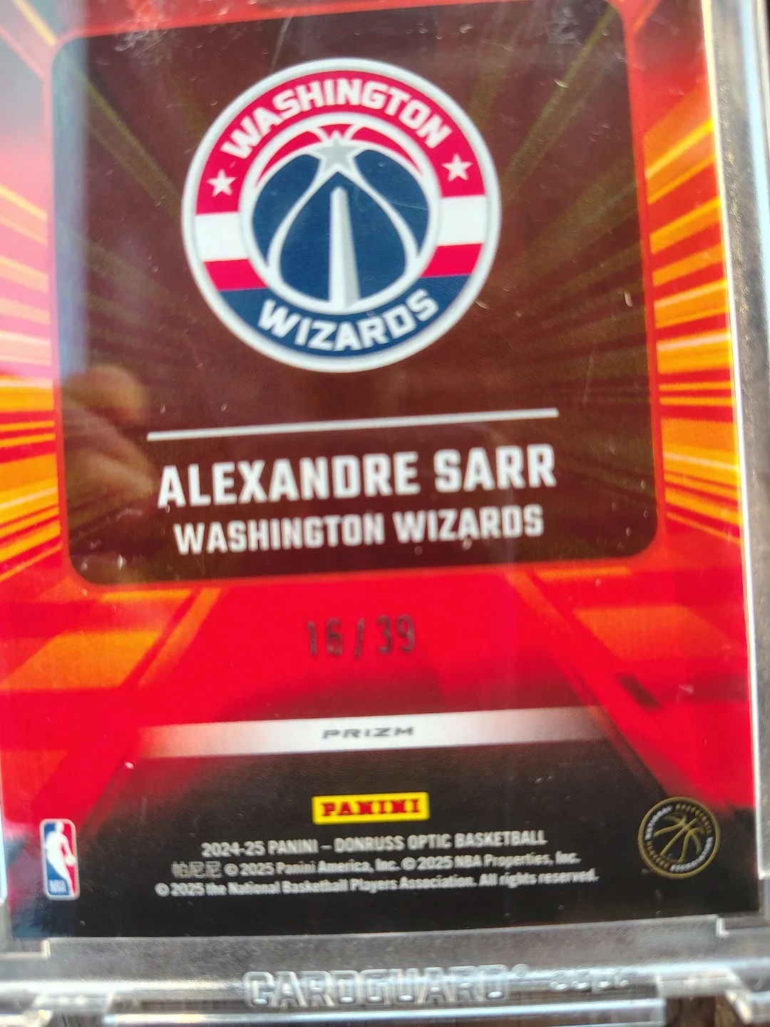 Alexandre Sarr 2024-25 Donruss Optic Prizm Card 16 sp/39 - photo 3