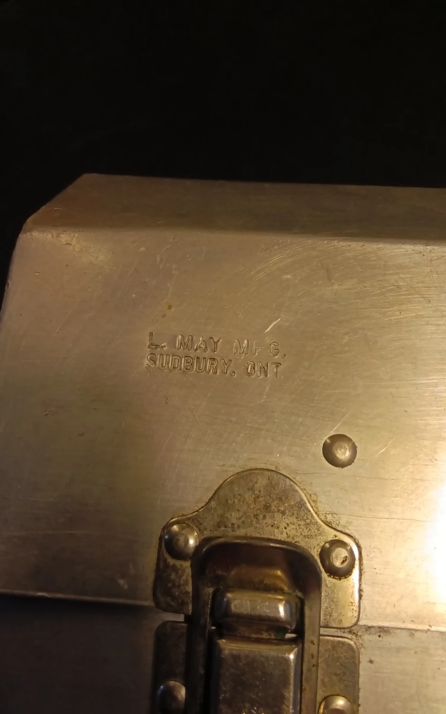 Vintage L. May Mfg. Sudbury Aluminum Miner’s Lunch Box - photo 2