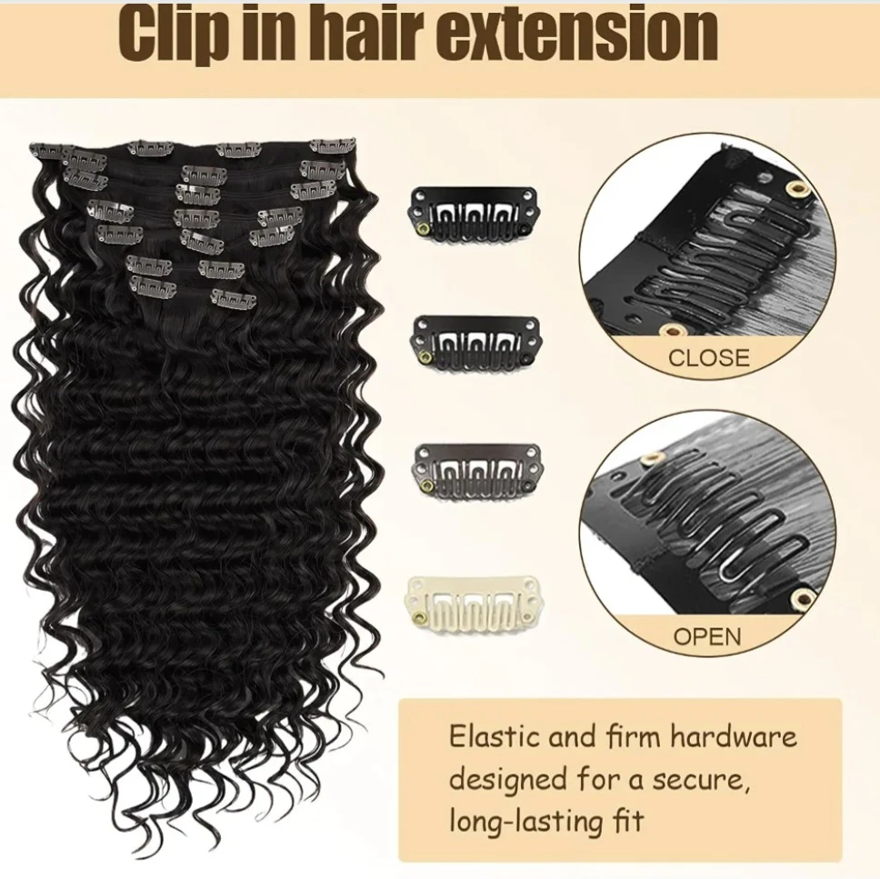Black real human hair kinky / curly clip in extensions 30 inch - photo 3