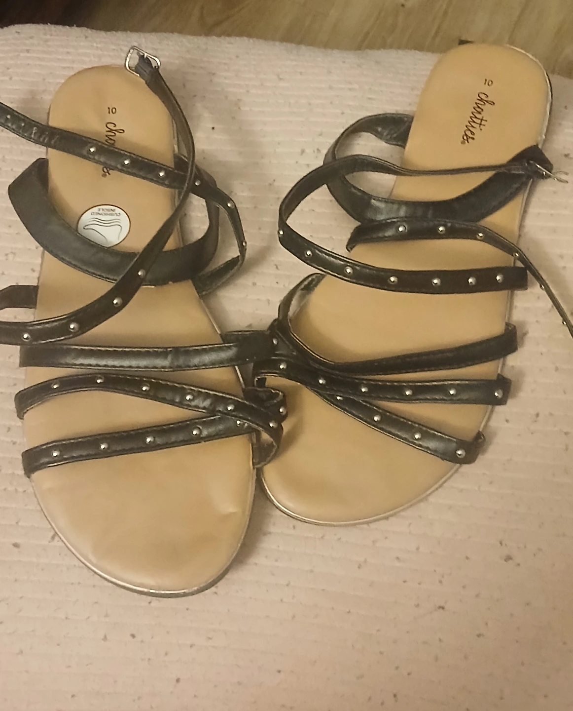 Chatties black studded sandals size 10