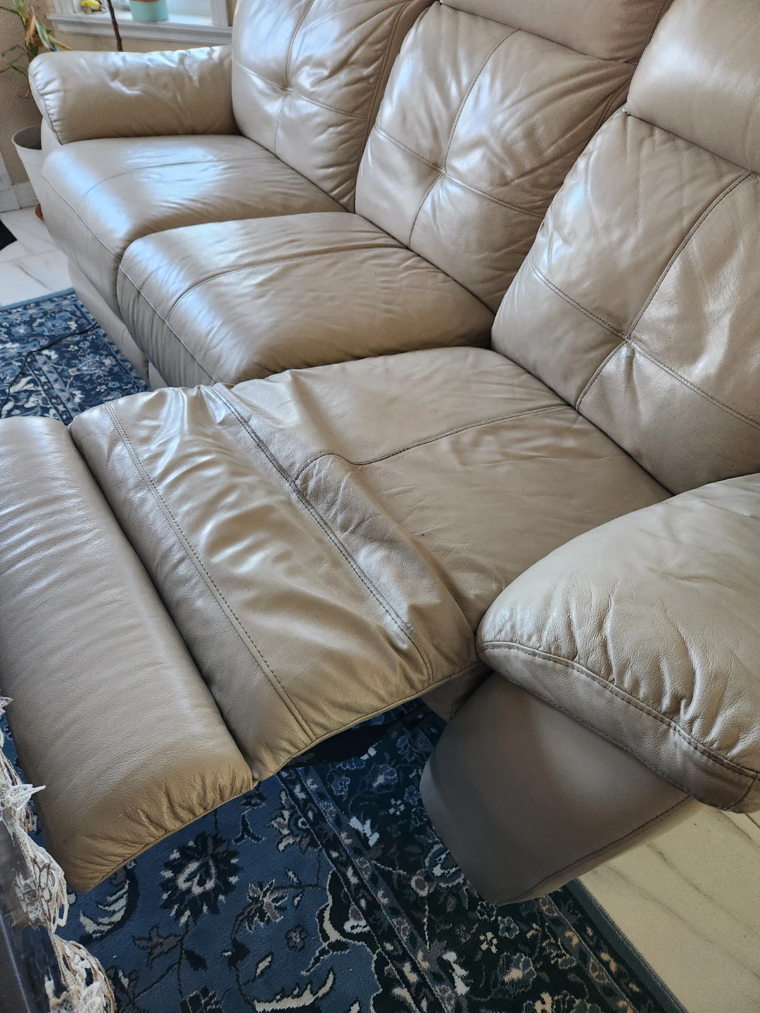 Beige 3-seater genuine leather reclining sofa - photo 2