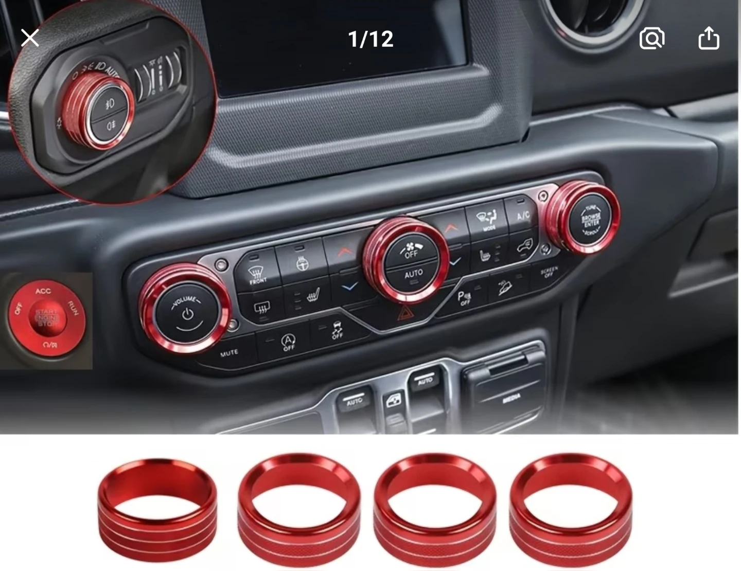 Red Aluminum Interior Knob Covers for Jeep