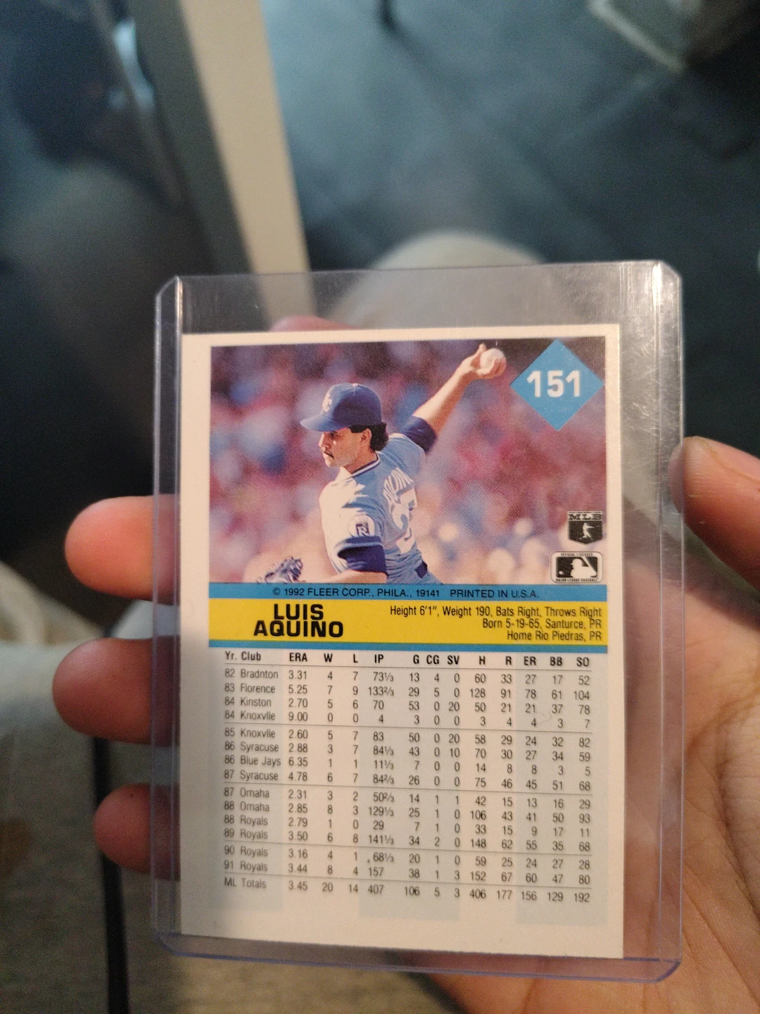 1992 Fleer Luis Aquino Kansas City Royals Baseball Card - photo 2
