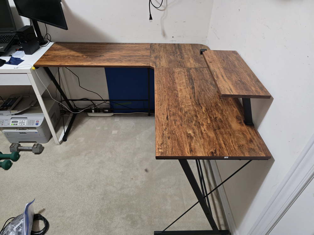 L-Shaped Corner Computer Desk with Raised Shelf
