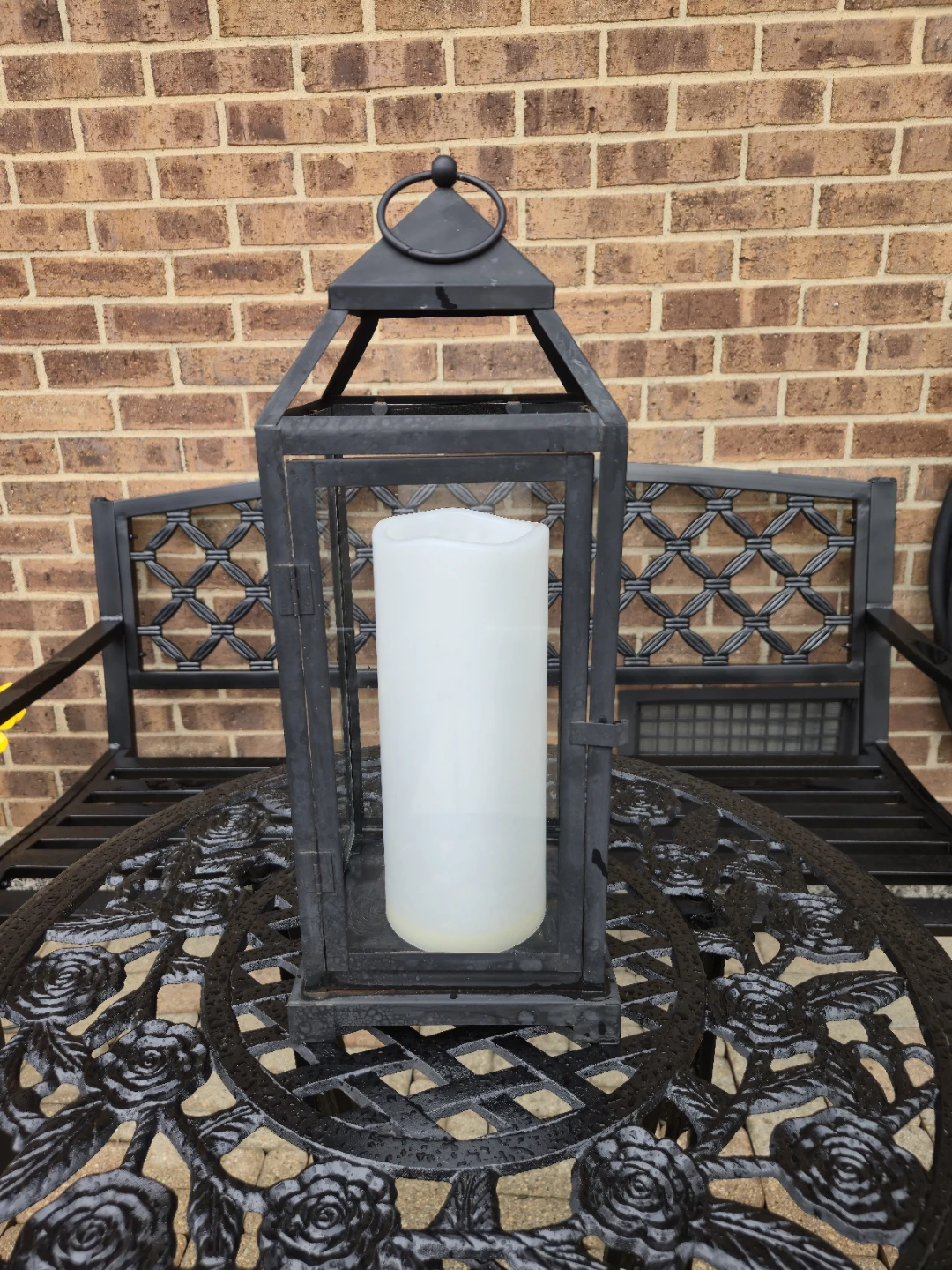 Black Steel Lantern with LED Flameless Candle – 18" Tall - photo 3