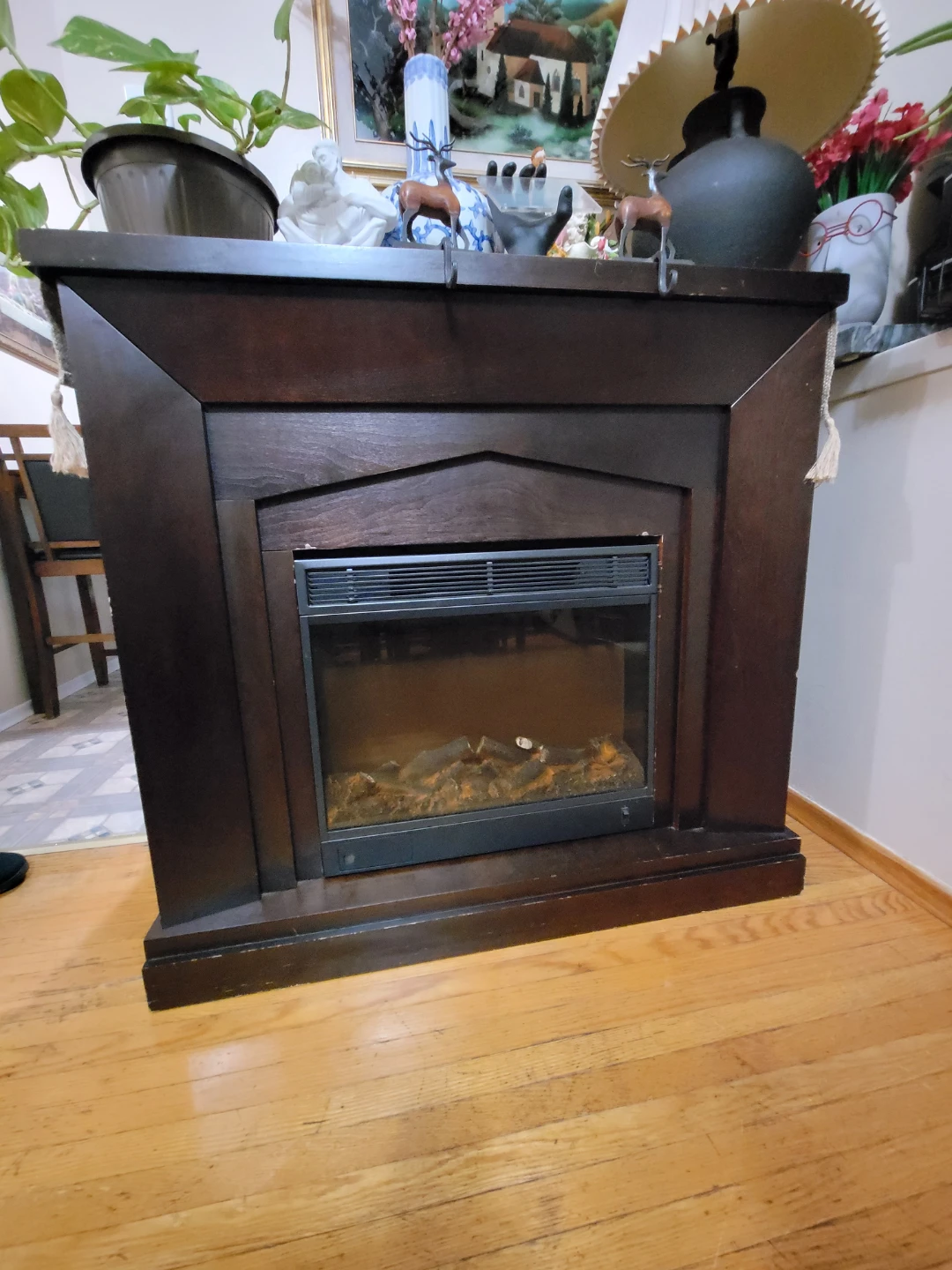 Electric Fireplace with Wood Mantle