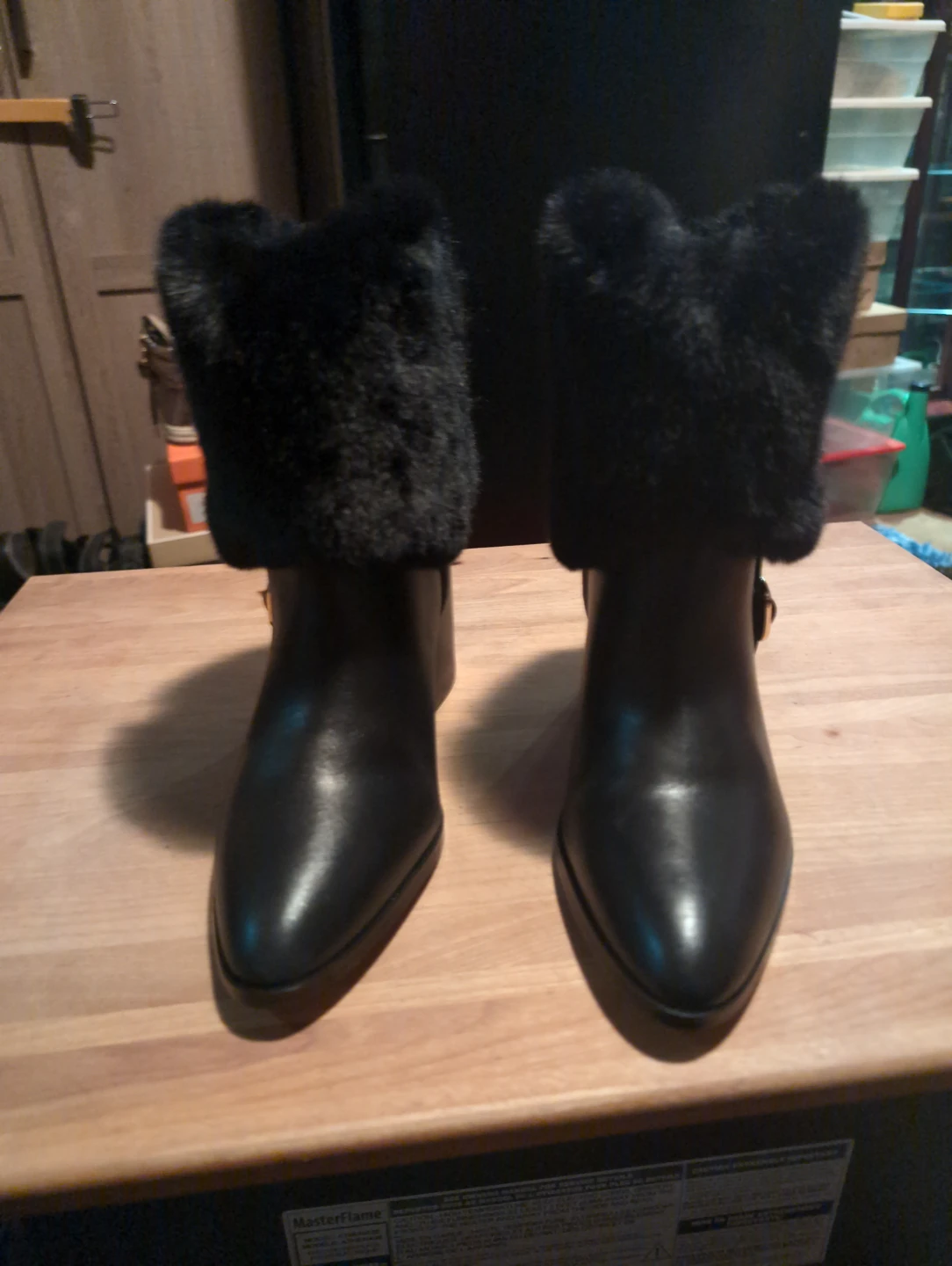 Leather Vince Camuto Black Faux Fur Ankle Boots