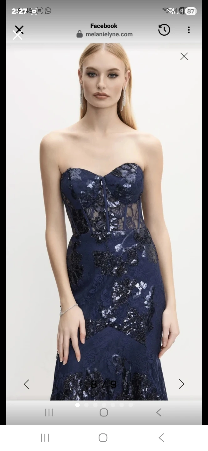 Size 6 Melanie Lyne Navy Lace Sequin Evening Gown