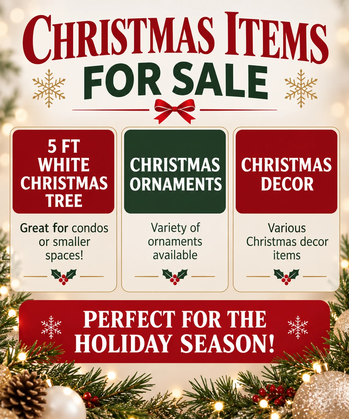 5 ft White Christmas Tree & Decor