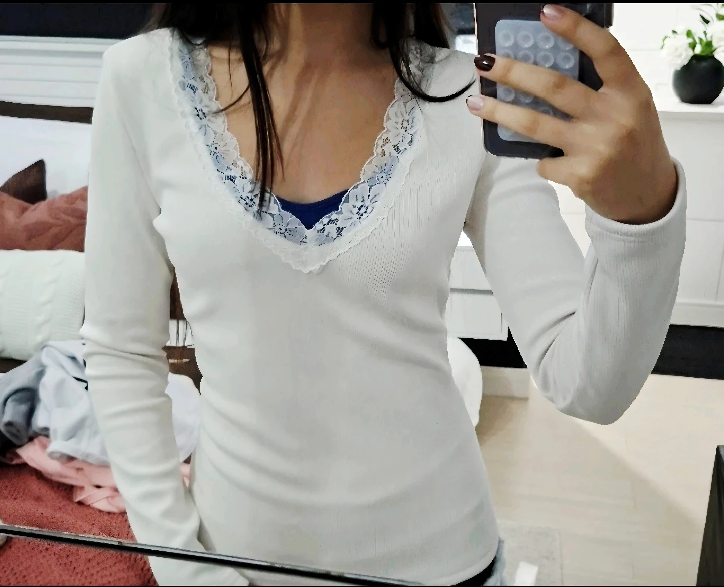 NEW Lace Thermal Longsleeve White, Fleece