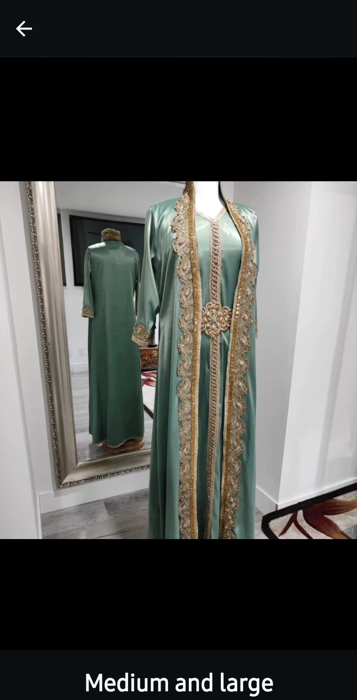 Green Satin Kaftan with Gold Embroidery - photo 2
