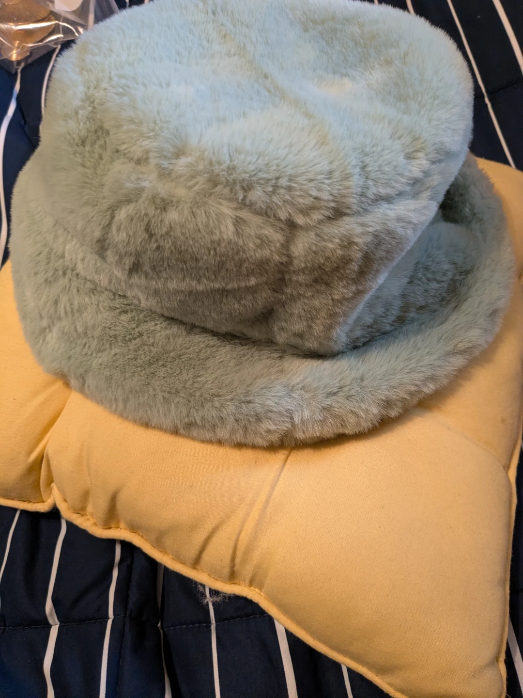 Plush Faux Fur Bucket Hat, Mint Green, Rolled Brim, One Size - photo 4