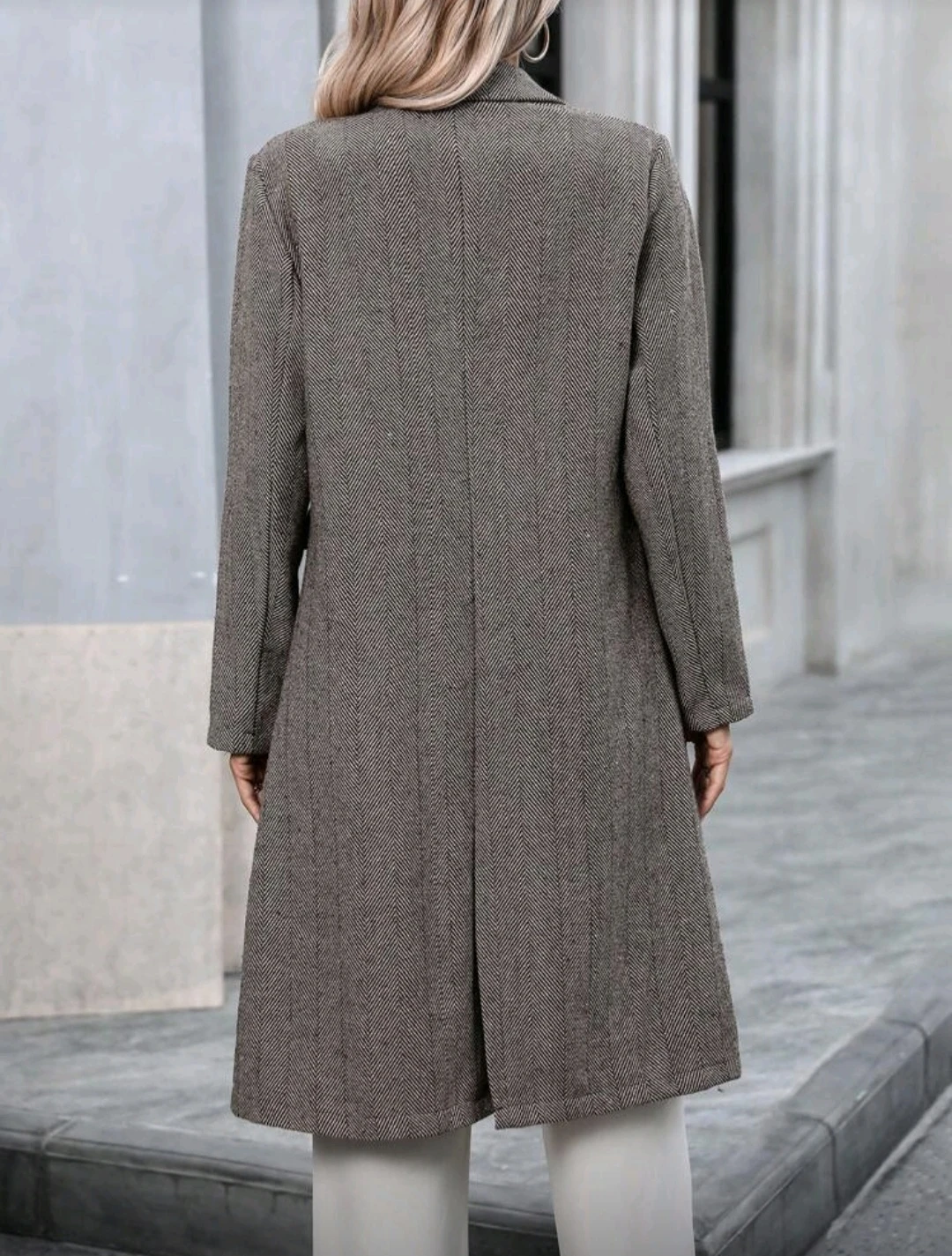 Women's Herringbone Double-Breasted Coat - photo 3