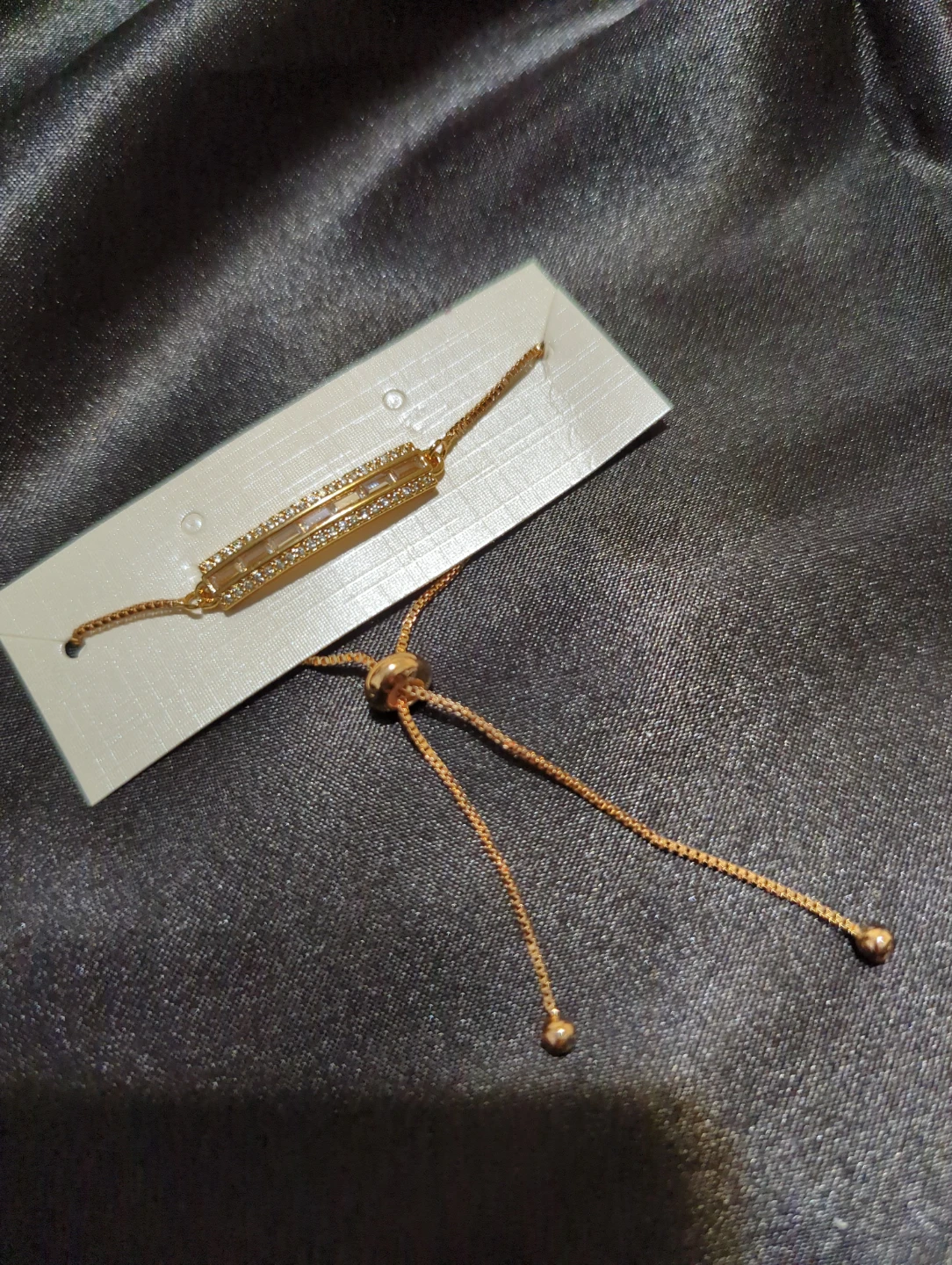 Gold Tone Adjustable Rhinestone Bar Bracelet