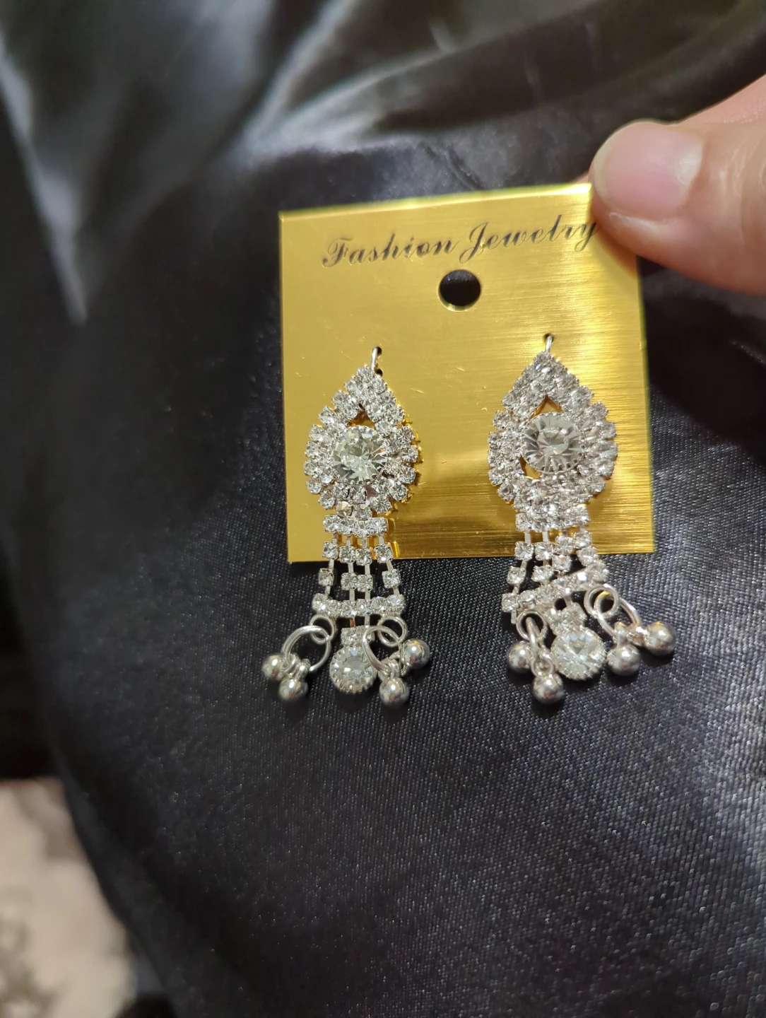 Silver-Tone Rhinestone Dangle Earrings