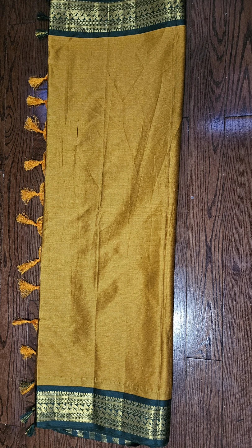 Mustard Yellow Saree with Green Border - photo 3