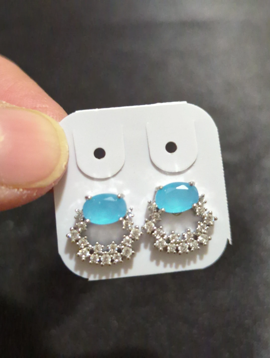 Oval Stone Halo Stud Earrings - photo 2