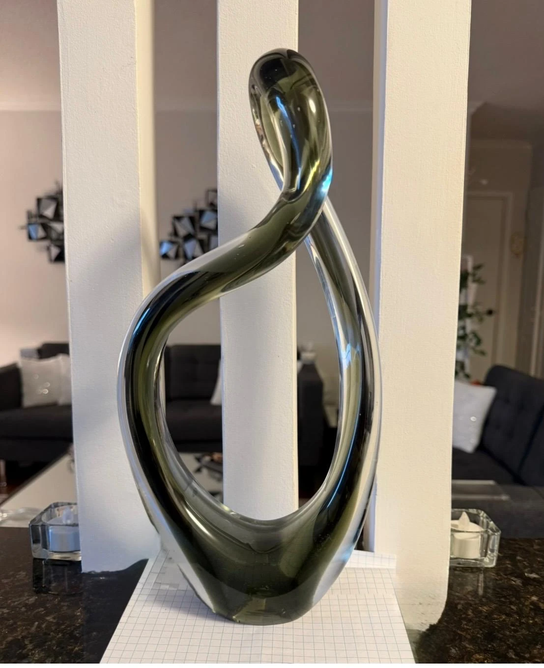 Abstract Swirl Smoky Gray Glass Sculpture