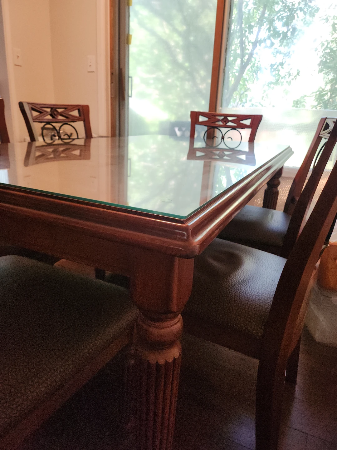 Solid Wood Antique 6-Piece Dining Table Set w/ Glass Top - photo 4