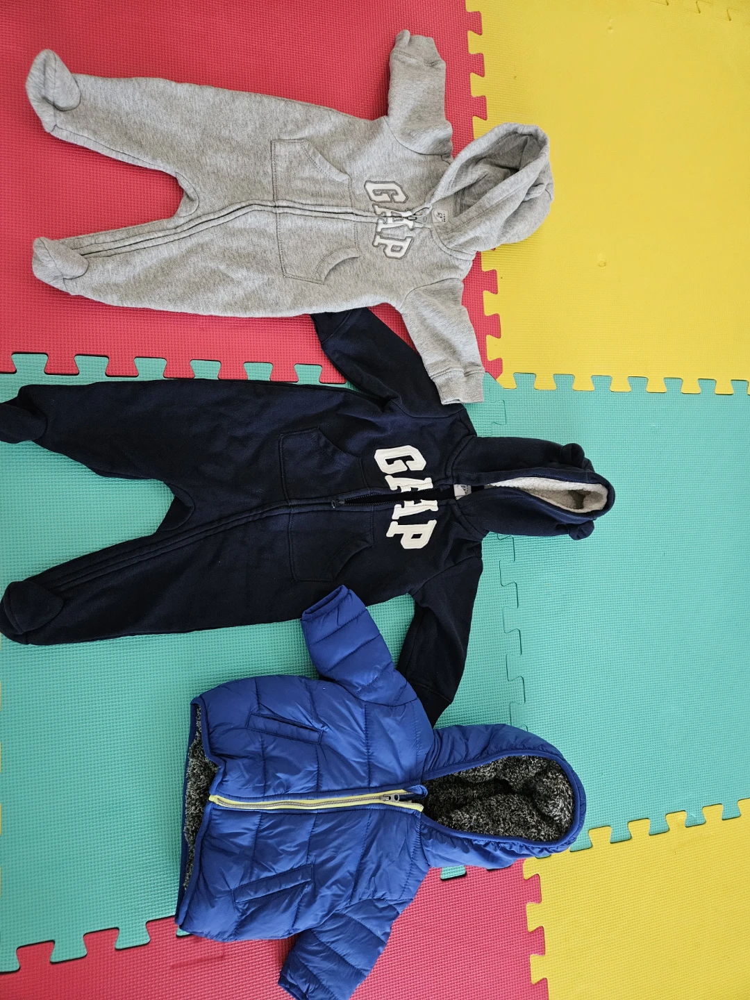Baby Gap Bundle - 2 Hooded Rompers and 1 Puffer Jacket