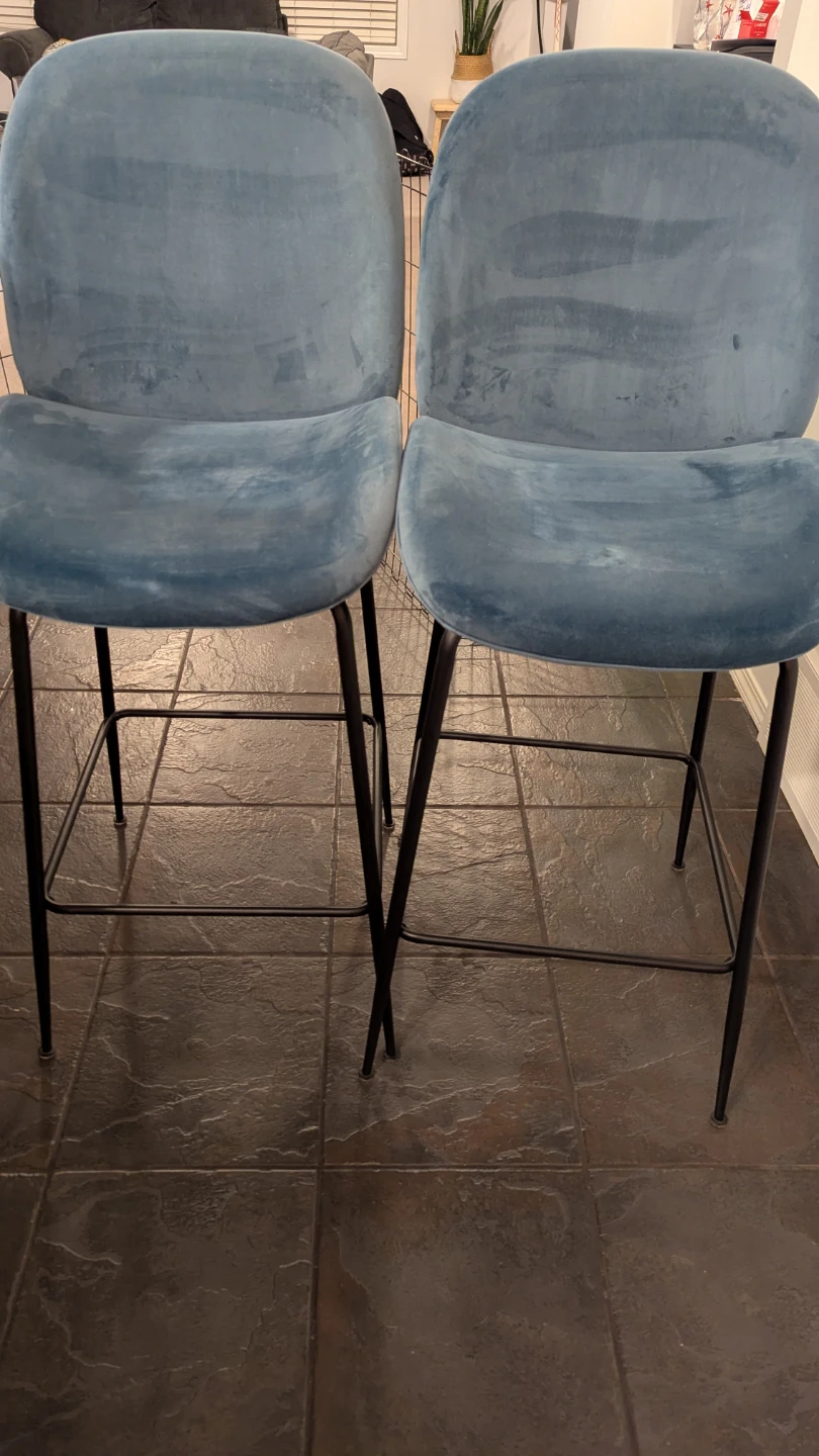 Set of Two Structube Blue Velvet Bar Stools