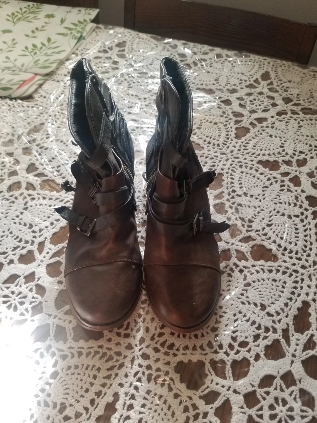 Women's Brown Ankle Boots with Buckles Size 39