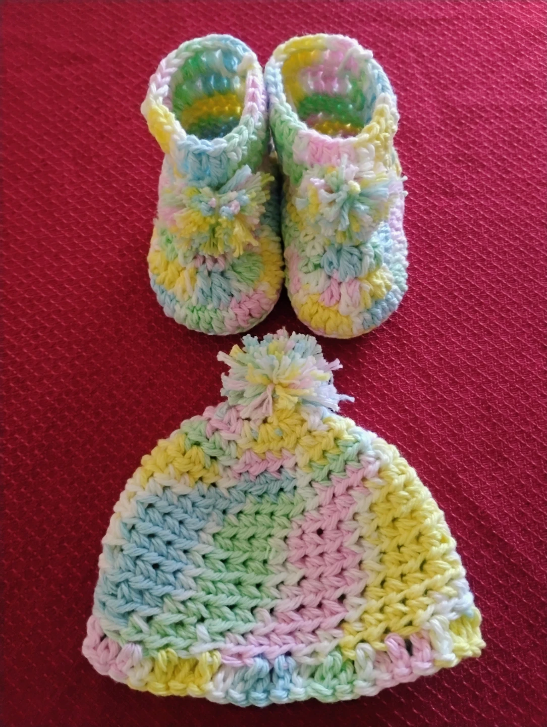 Handmade Pastel Crochet Baby Hat and Booties