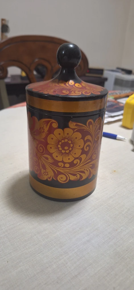 Hand-painted Russian Wooden Khokhloma Lidded Jar - photo 3