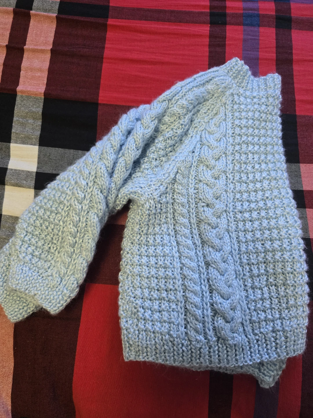 Hand-knitted baby cardigan in light blue - photo 2