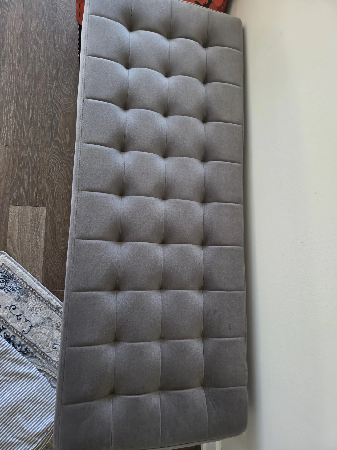Grey Velvet Upholstered Bench with Gold Metal Base - photo 4