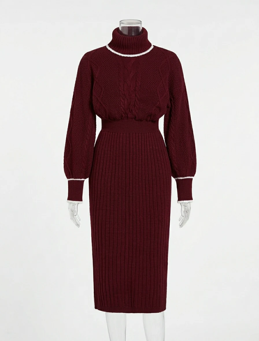 Burgundy Knit Midi Sweater Dress