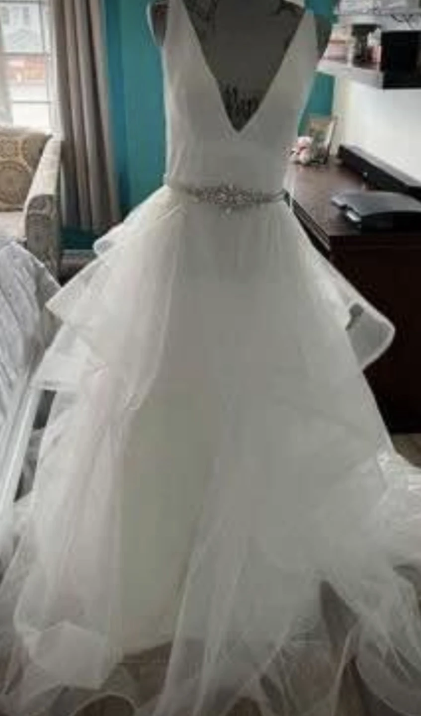 White Tulle Wedding Dress with Beaded Sash - photo 4