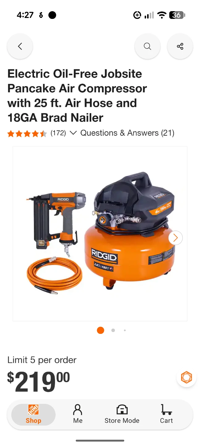 RIDGID Electric Oil-Free Pancake Air Compressor Combo Kit